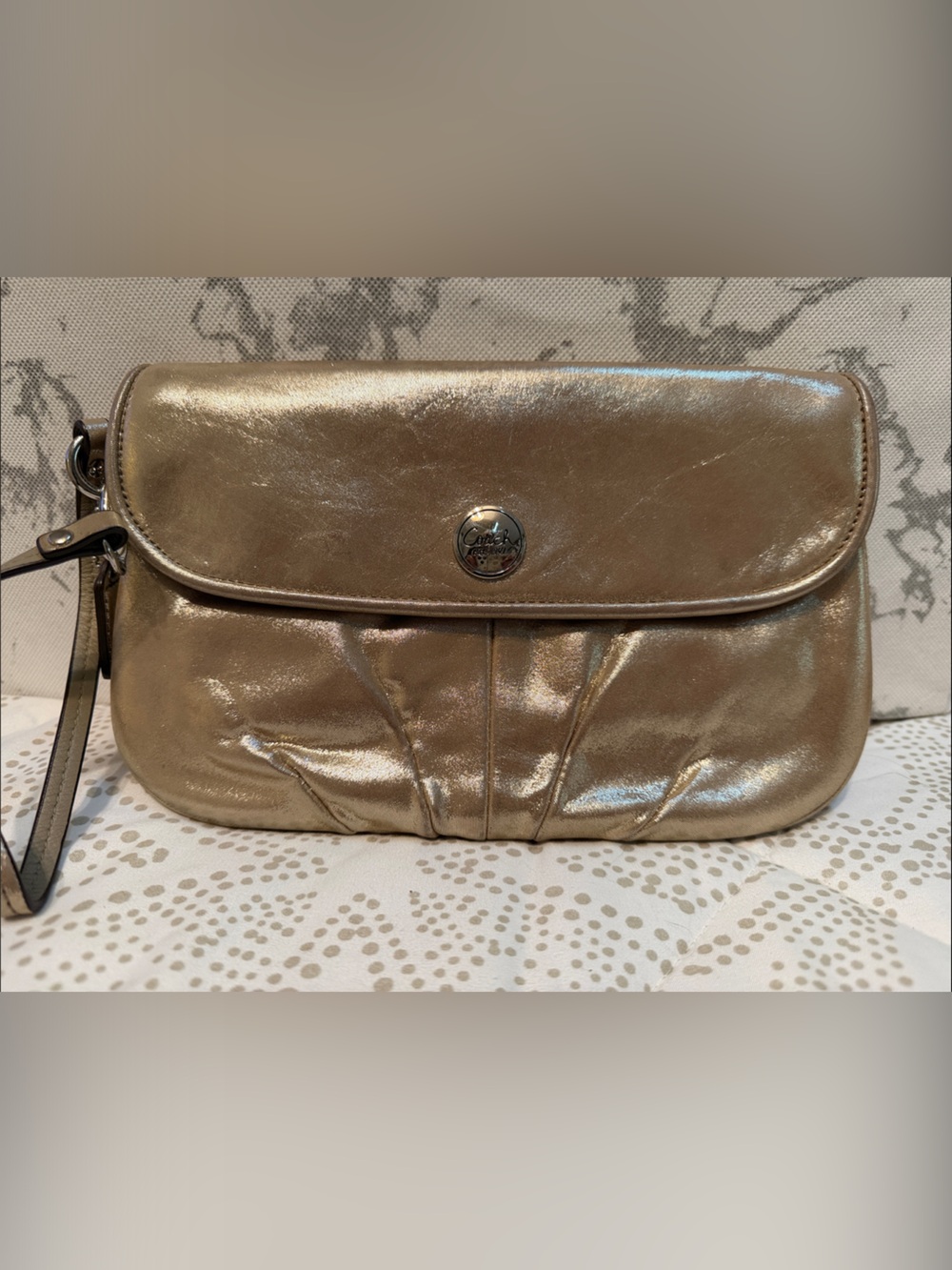 Coach Metallic Gold Leather Wristlet Clutch